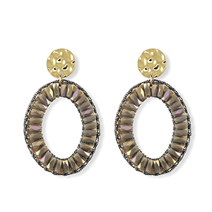 Boucles d&rsquo;oreilles facett&eacute;es ovale Dor&eacute;-gris lavande