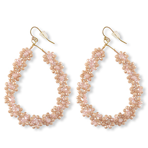 Boucles d&rsquo;oreilles facett&eacute;es goutte Dor&eacute;-rose beige