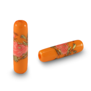 Perles en verre tube fleur Orange-rouge rose