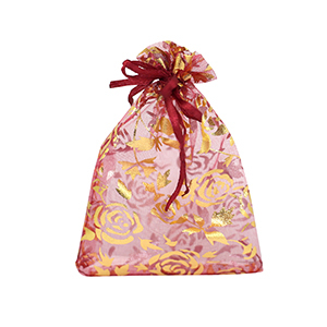 Sachet &agrave; bijoux en organza 7x9cm rose Rose cerise-dor&eacute;
