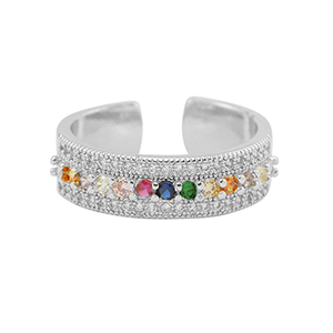 M&eacute;tal TQ laiton bague zirconium Argent&eacute;-multicolore