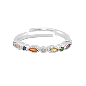 M&eacute;tal TQ laiton bague zirconium Argent&eacute;-multicolore