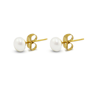 Boucles d'oreilles / puces en acier Inox perles 6mm D&oacute;re-blanc perle