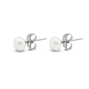 Boucles d'oreilles / puces en acier Inox perles 6mm Argent&eacute;-blanc perle