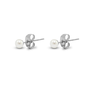 Boucles d'oreilles / puces en acier Inox perles 4mm Argent&eacute;-blanc perle
