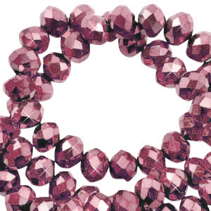 Perles &agrave; facettes 3x2mm disque Heishi Rose magenta-pearl shine coating
