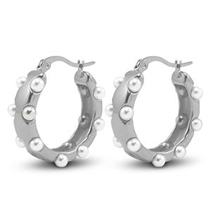 Boucles d'oreilles en acier Inox imitations perles Argent&eacute;