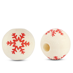 Perles en bois rond 16mm flocon de neige Natural-rouge