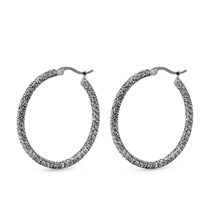 Boucles d'oreilles en acier Inox cr&eacute;oles zirconium Argent&eacute;