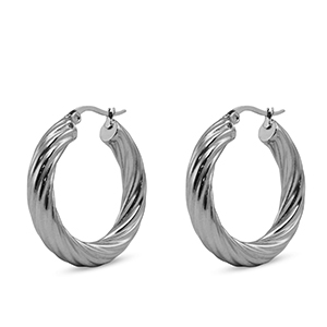 Boucles d'oreilles en acier Inox cr&eacute;oles Argent&eacute;