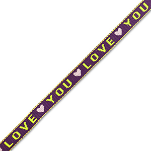 Ruban texte "love you" Violet-vert lime