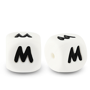 Perles lettres en silicone M Blanc-noir