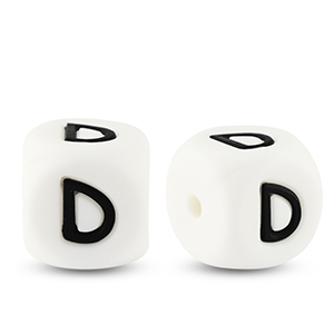 Perles lettres en silicone D Blanc-noir
