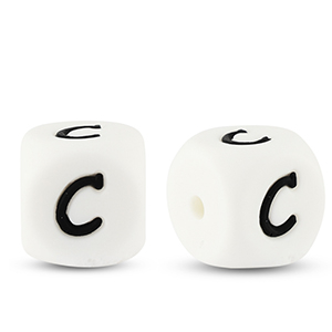 Perles lettres en silicone C Blanc-noir