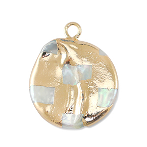 Perles d'eau douce breloque rond Dor&eacute;-Blanc naturel