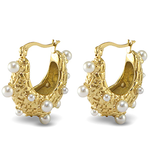 Boucles d'oreilles / puces en acier Inox imitations perles Dor&eacute;