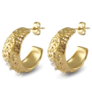 Boucles d'oreilles / puces en acier Inox imitations perles Dor&eacute;