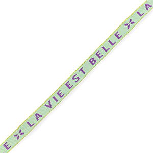 Ruban texte "la vie est belle" Menthe verte-violet