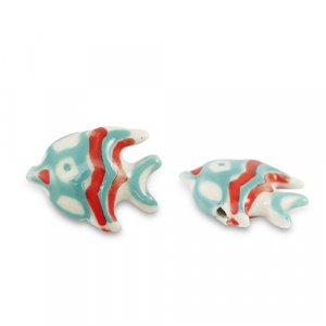 Perles en c&eacute;ramique poisson Turquoise-rouge