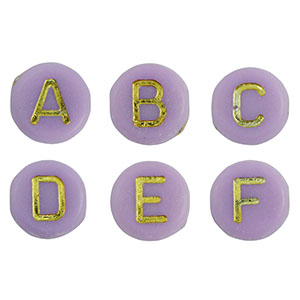 Perles lettres acryliques m&eacute;lang&eacute;es Violet-dor&eacute;