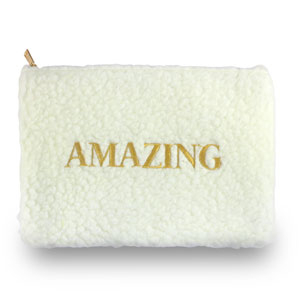 Trousse en peluche "AMAZING" Blanc cass&eacute;-dor&eacute;