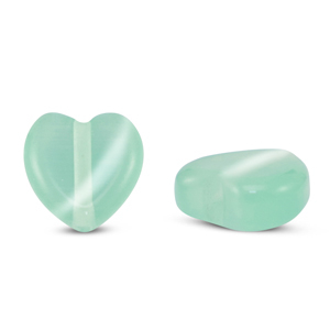 Perles en verre Oeil de chat coeur Turquoise menthe