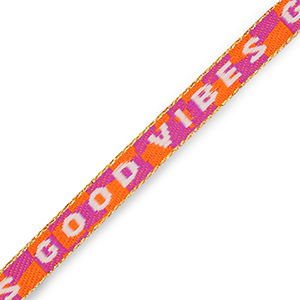 Ruban texte "Good vibes" Violet-orange-blanc-dor&eacute;