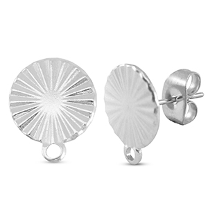 Appr&ecirc;ts en acier Inox boucles d'oreilles / puces d&rsquo;oreilles rond avec anneau Argent&eacute;