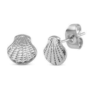 Boucles d'oreilles / puces d&rsquo;oreilles en acier Inox coquille Argent&eacute;