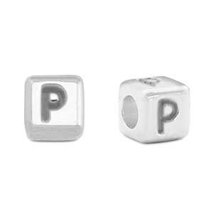 Perles alphabet en m&eacute;tal DQ P Argent&eacute; antique (sans nickel)
