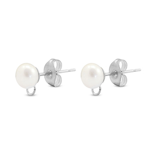 Appr&ecirc;ts en acier Inox boucles d'oreilles / puces d&rsquo;oreilles Imitation perle avec anneau 6mm Argent&eacute;