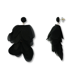 Boucles d'oreilles tendance fleur en mousseline Noir-dor&eacute;