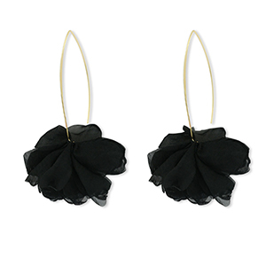 Boucles d'oreilles tendance fleur en mousseline Noir-dor&eacute;