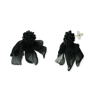 Boucles d'oreilles tendance fleur en mousseline Noir-dor&eacute;