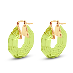 Boucles d'oreilles r&eacute;sine tendance hexagone Dor&eacute;-transparent vert