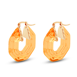 Boucles d'oreilles r&eacute;sine tendance hexagone Dor&eacute;-transparent orange