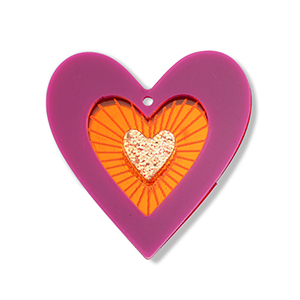 Pendentifs accroche-regard coeur Violet-orange-dor&eacute;