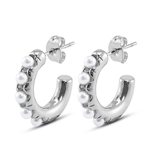 Boucles d'oreilles / puces en acier Inox avec imitations perles Argent&eacute;