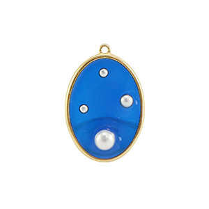 Pendentifs en r&eacute;sine ovale avec perles Dor&eacute;-bleu-blanc