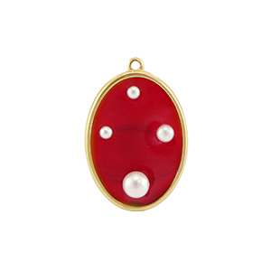 Pendentifs en r&eacute;sine ovale avec perles Dor&eacute;-rouge-blanc