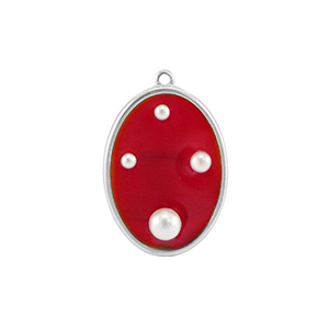 Pendentifs en r&eacute;sine ovale avec perles Argent&eacute;-rouge-blanc