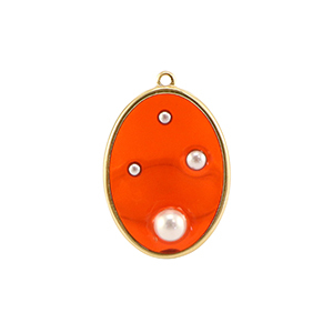 Pendentifs en r&eacute;sine ovale avec perles Dor&eacute;-orange-blanc