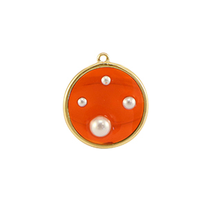 Pendentifs en r&eacute;sine rond avec perles Dor&eacute;-orange-blanc