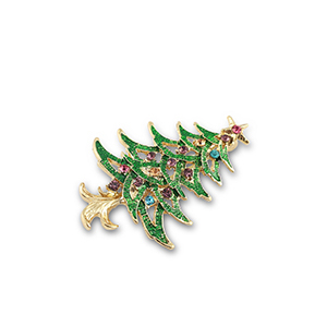Broches sapin de No&euml;l Dor&eacute;-vert-multicolor