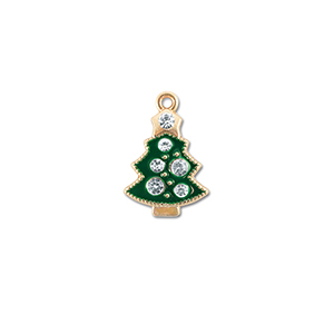 Breloques en m&eacute;tal zirconium sapin de no&euml;l Dor&eacute;-vert