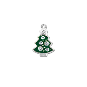 Breloques en m&eacute;tal zirconium sapin de no&euml;l Argent&eacute;-vert
