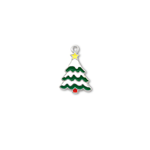 Breloques en m&eacute;tal sapin de no&euml;l Argent&eacute;-blanc-vert-jaune