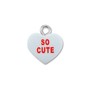 Pendentifs en r&eacute;sine coeur "SO CUTE" Bleu clair-rouge