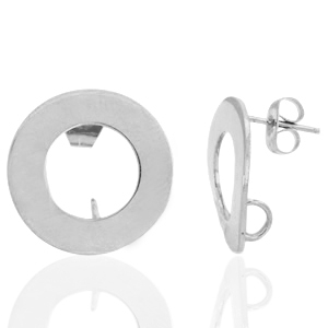Boucles d'oreilles puces en acier Inox 18mm avec anneau Argent&eacute;
