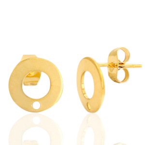 Boucles d'oreilles puces en acier Inox 10mm avec anneau Dor&eacute;